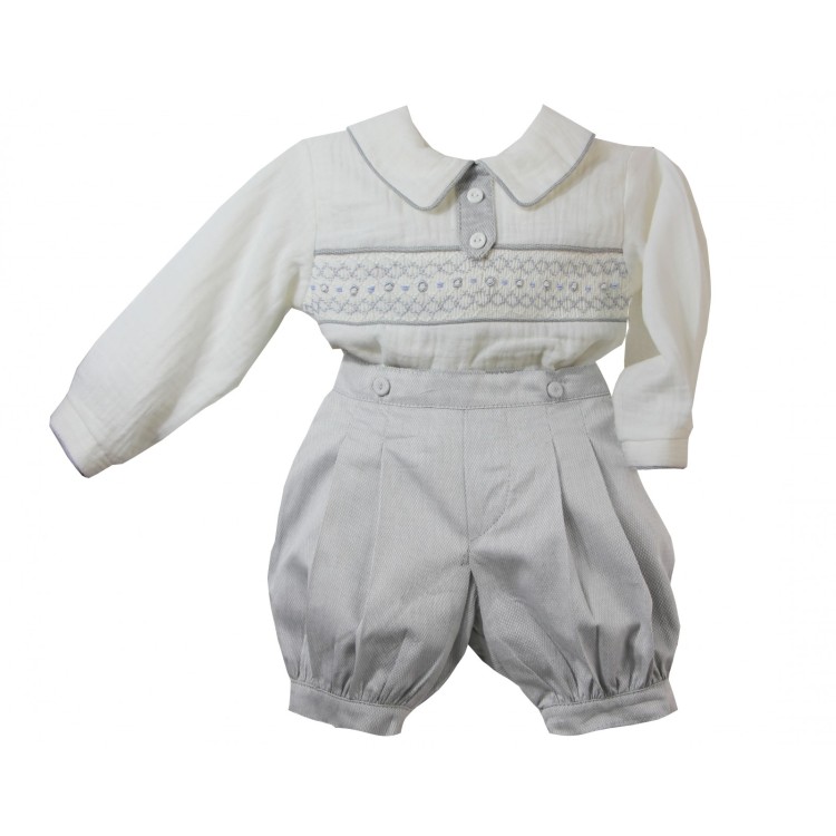 AW21 Pretty Originals cream and Grey smocked suit. 02156