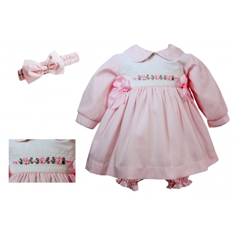 AW21 Pretty Originals White with Pink smocked dress 02157