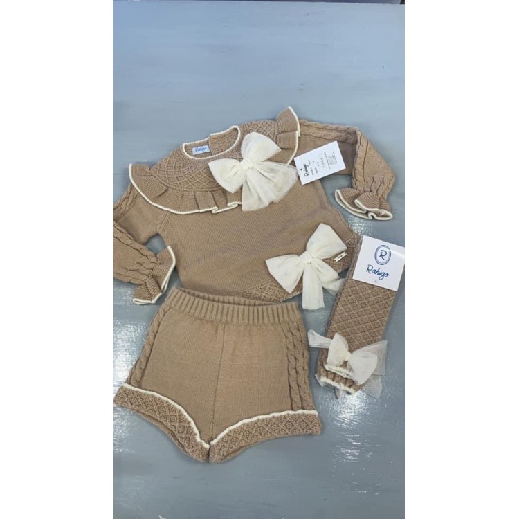 AW21 Rahigo 2 piece Girls short and jumper in Camel and Cream 21215