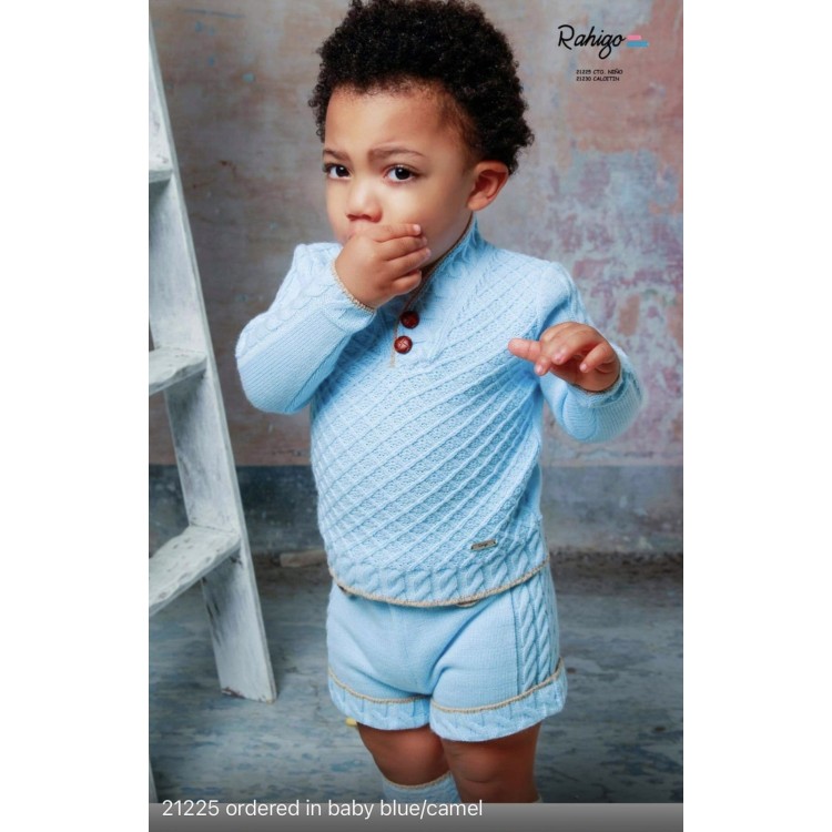 AW21 Rahigo Boys shorts/ jumper set Baby blue and Camel  21225BC