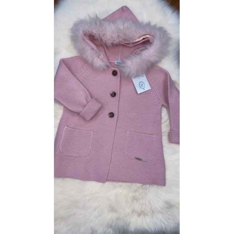 Rahigo Long Coat with Fur Hood. Pink 21273P