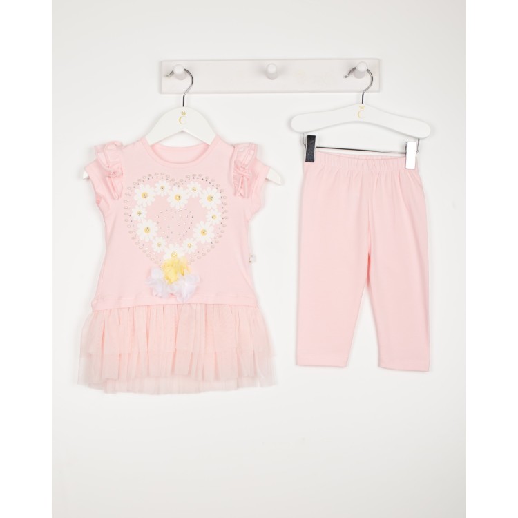 SS22 Caramelo Pink Daisy Heart legging suit 1449