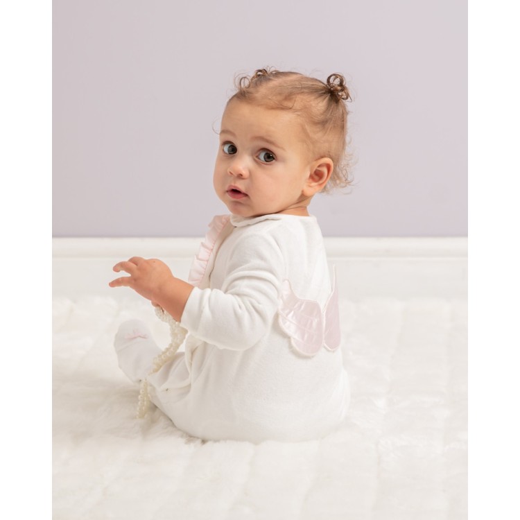SS22 Caramelo Baby girls Angel Wing romper. Ivory/Pink 4123