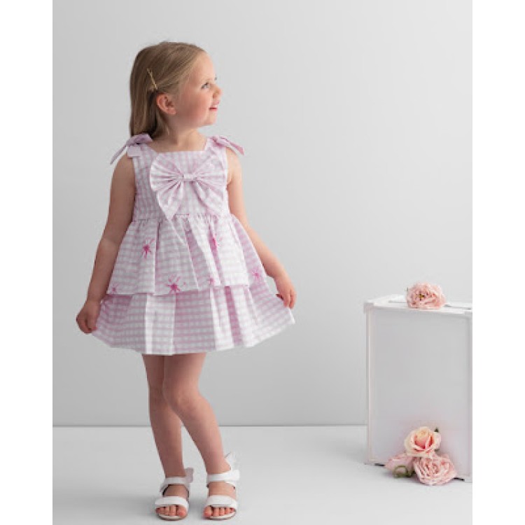 SS22 Caramelo Gingham Flower Dress Pink 102184