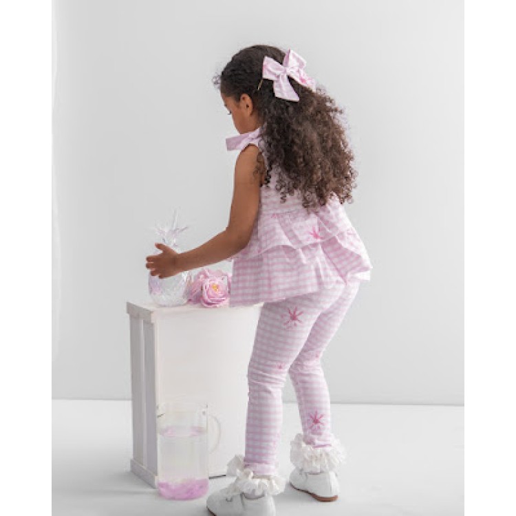 SS22 Caramelo Pink Gingham Flower Legging Suit 102282