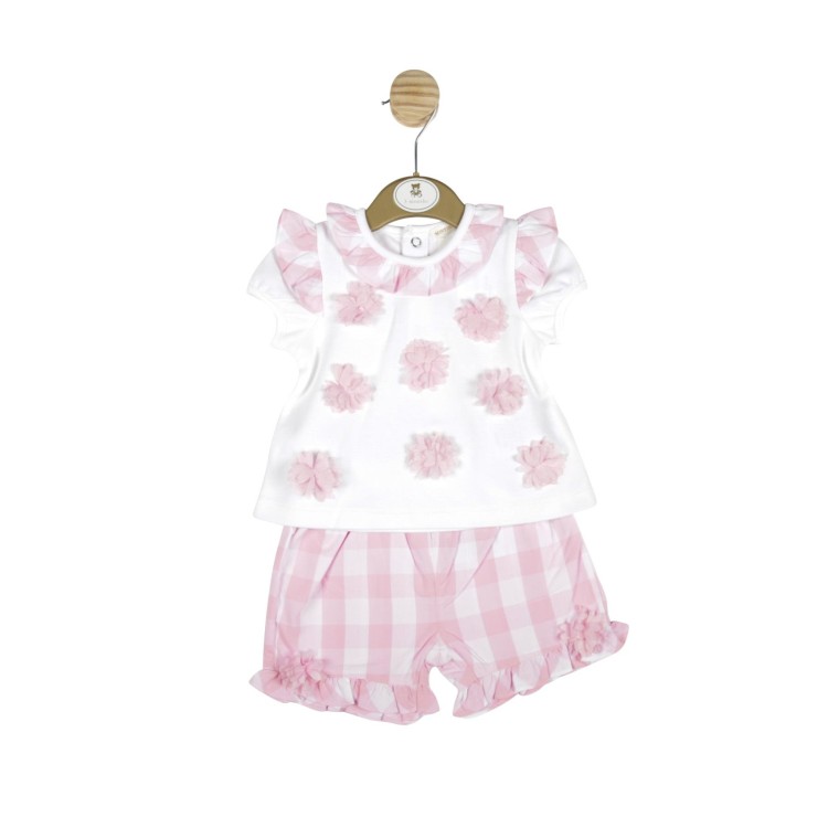 SS22 Mintini PinkGingam and Tulle short suit 4806