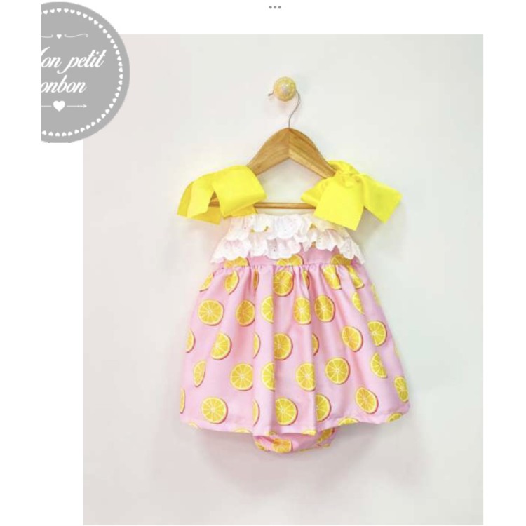 SS22 Mon Petit Bonbon Pink and Lemon Baby dress and Pants VM002