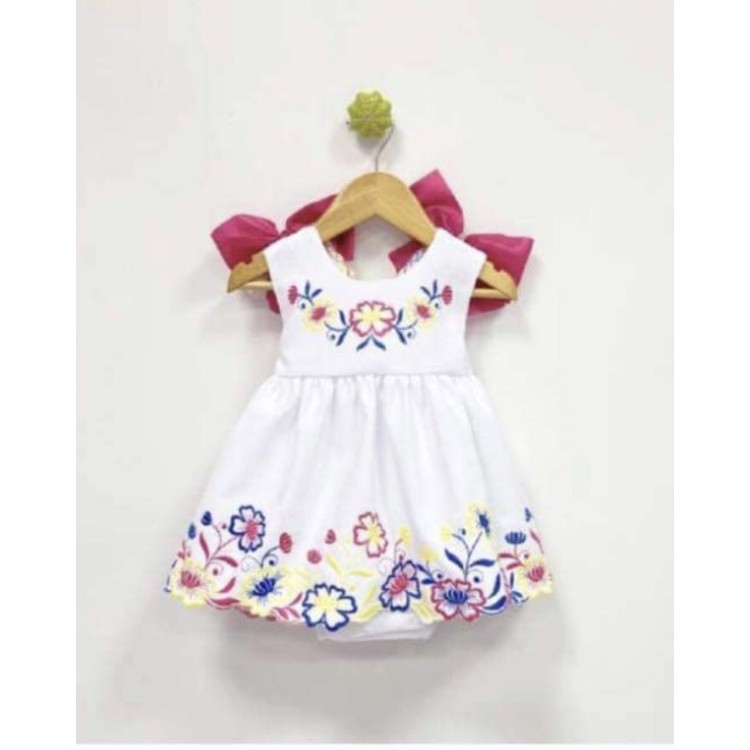 SS22 Nini White Dress and Pants with Fuschia Bows VN030