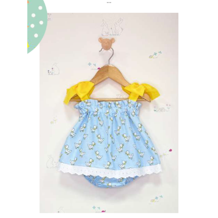SS22 Pio Pio Blue Dress with Yellow Print and Bows  VP006