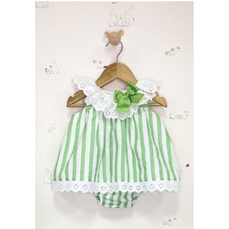 SS22 Pio Pio Green and White striped dress and pants. VP065