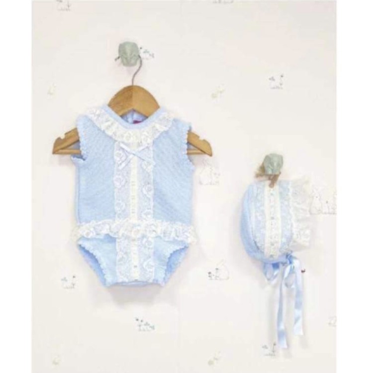 SS22Nini  Pink Romper and Bonnet. VN084 